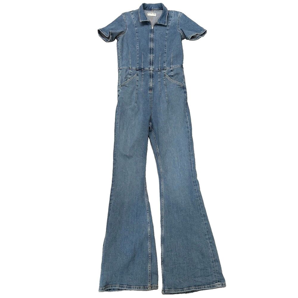 Free People Women's Jayde Flare Jumpsuit Size L Blue Denim